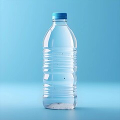 close up realistic Bottle of purified water clean and refreshing blue background