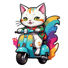 cartoon cat riding a motorbike