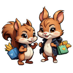 Cartoon cute squirrel with shopping bags