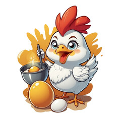 Cartoon chicken cooking eggs