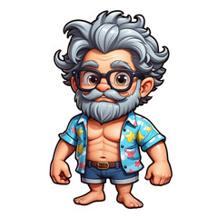 Cartoon grandfather wearing beach clothes