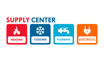 Supply center - heating, cooling,plumbing,electrical design logo template illustration