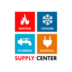Supply center - heating, cooling,plumbing,electrical design logo template illustration