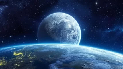Crédence de cuisine en verre imprimé Pleine Lune arbre Earth's View of the Moon, Illuminating the Evening Sky. Made with Generative AI Technology