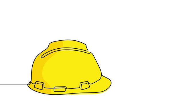 One line drawing of construction helmet with copy space area perfect for worker safety tools and labor day concept