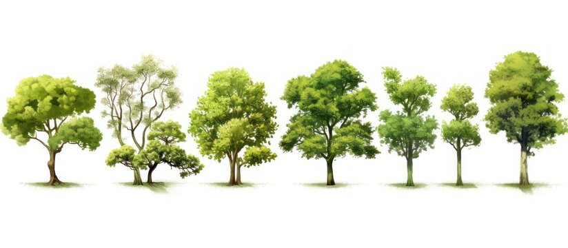 several types A bunch of green trees isolated on a white background