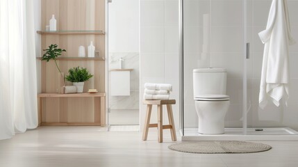 Fototapeta na wymiar Minimalist Bathroom with Clean Lines and White Toilet AI Generated.