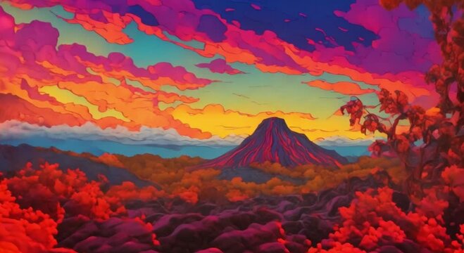 red and colorful mountain paintings