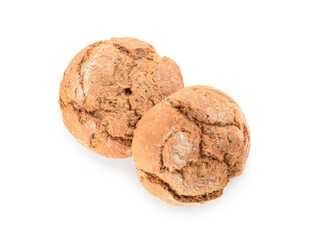 Delicious whole grain buns on white background