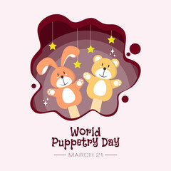 World Puppetry Day poster with cute hand puppet