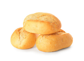 Fresh delicious buns on white background