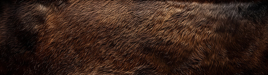 close up of brown horse fur skin texture pattern, background with size ratio 32:9