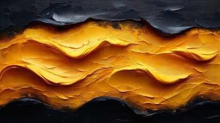 Abstract yellow black acrylic painted fluted 3d painting texture luxury background banner on canvas - Yellow waves swirls. Decor concept. Wallpaper concept. Art concept. 3d concept.