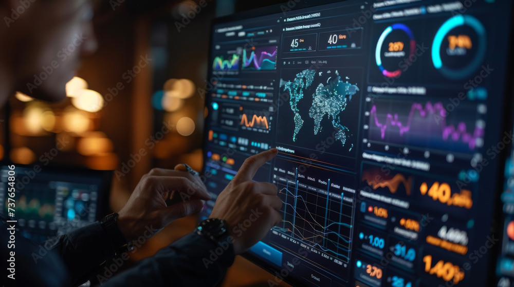 Poster a futuristic touchscreen interface allows users to delve into the details of their financial portfol
