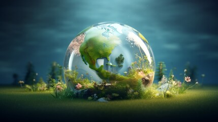 Glass Ball With Green Plant Inside