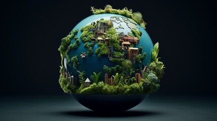 Blue and Green Globe With Trees and Buildings