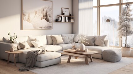 Fototapeta na wymiar Scandinavian minimalism , interior composition of modern elegant living room 