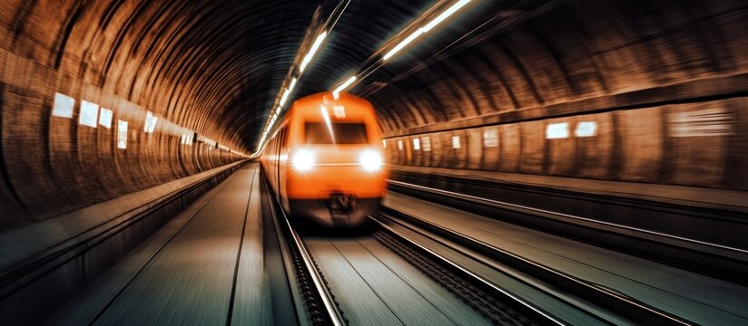 The train passes in the underground tunnel at high speed