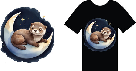 T-shirt design featuring an otter on the moon by Julie