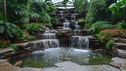 A lush botanical garden filled with a variety of exotic plants and flowers from around the world.