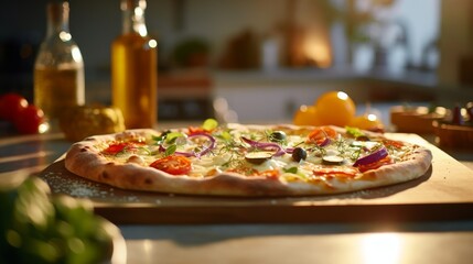 Pizza on Wooden Cutting Board
