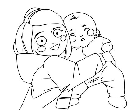 Clip art: girl holding her brother