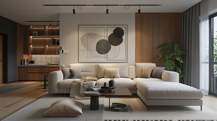 Scandinavian Elegance, interior design of modern living room 