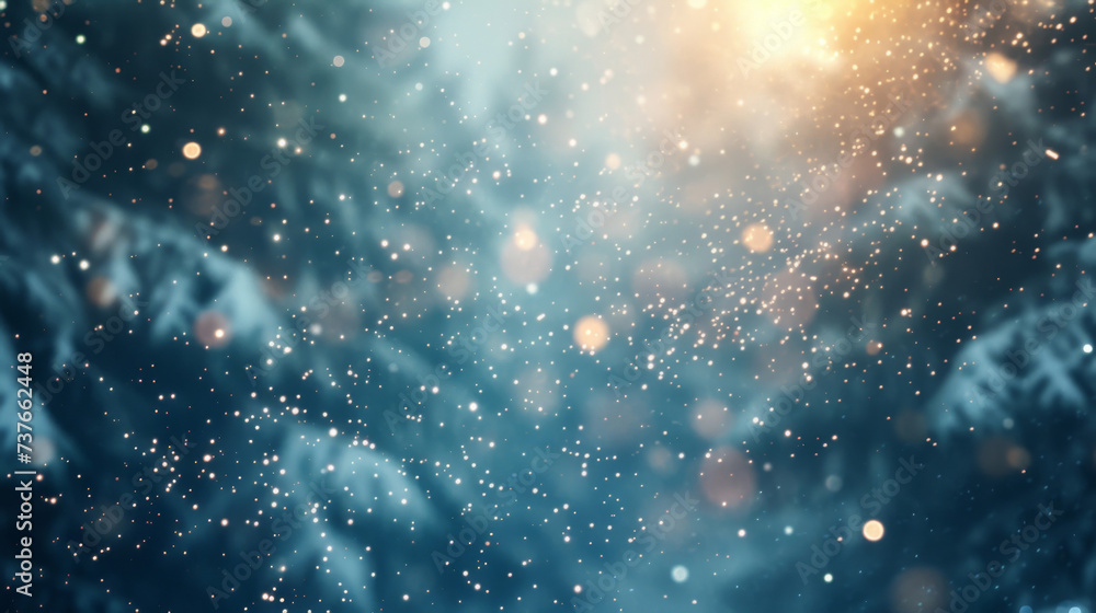 Poster an otherworldly scene of falling stardust like a soft and peaceful snowfall from distant galaxies cr