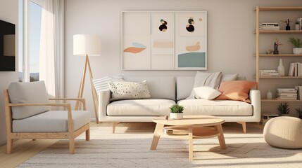 Fototapeta na wymiar Scandinavian minimalism , Modern sophisticated living room interior design