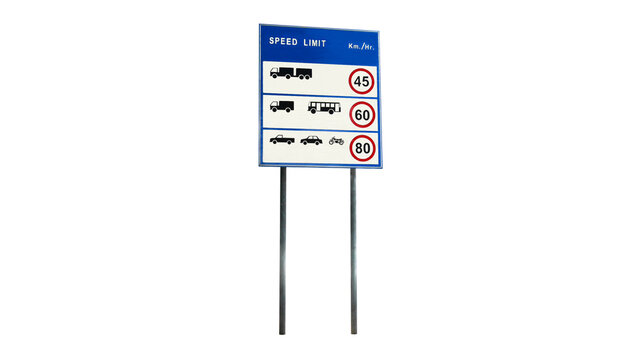 Image of speed limit signs for various types of vehicles isolated on a png file with a transparent background.