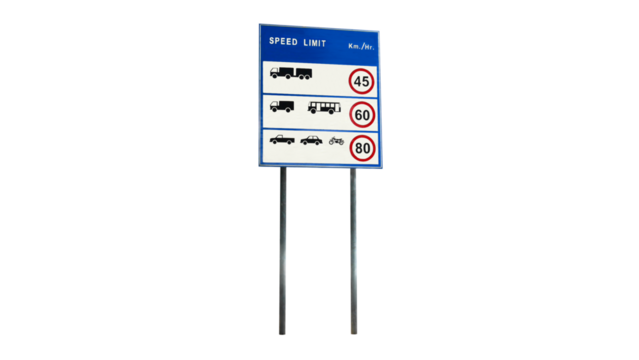 Image of speed limit signs for various types of vehicles isolated on a png file with a transparent background.