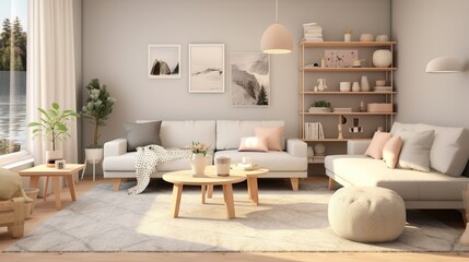 Fototapeta na wymiar Scandinavian minimalism , Modern sophisticated living room interior design