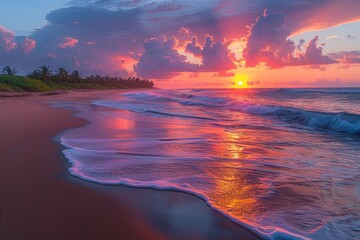 beautiful tropical sunset on ocean beach professional photography - obrazy, fototapety, plakaty