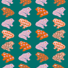 Magic Frogs from fairy tale, funny funky seamless pattern. Vector illustration. - 737665851