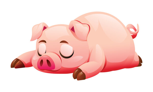 Cartoon pig sleeping. Vector illustration isolated on white background