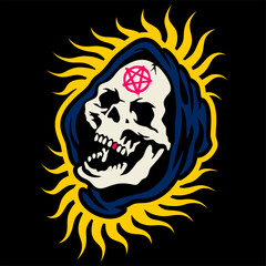 vector illustration artwork of grim reaper skull skeleton.