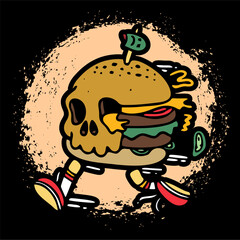 vector illustration artwork of burger toys with shape skull head. 