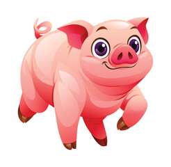 Cute pig walking. Vector cartoon illustration isolated on white background