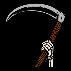 vector illustration artwork of hand grim reaper bring scythe sharp