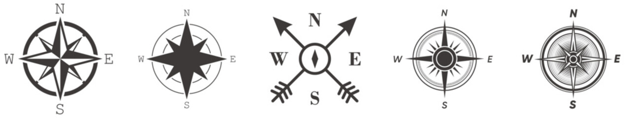Compass flat icon with North, South, East and West indicated. Navigation vector illustration isolated on white. Arrows used in map