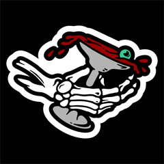 vector illustration artwork of skeleton hand bring glass wine.