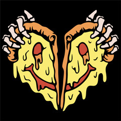 vector illustration artwork of hand tear love pizza smile.