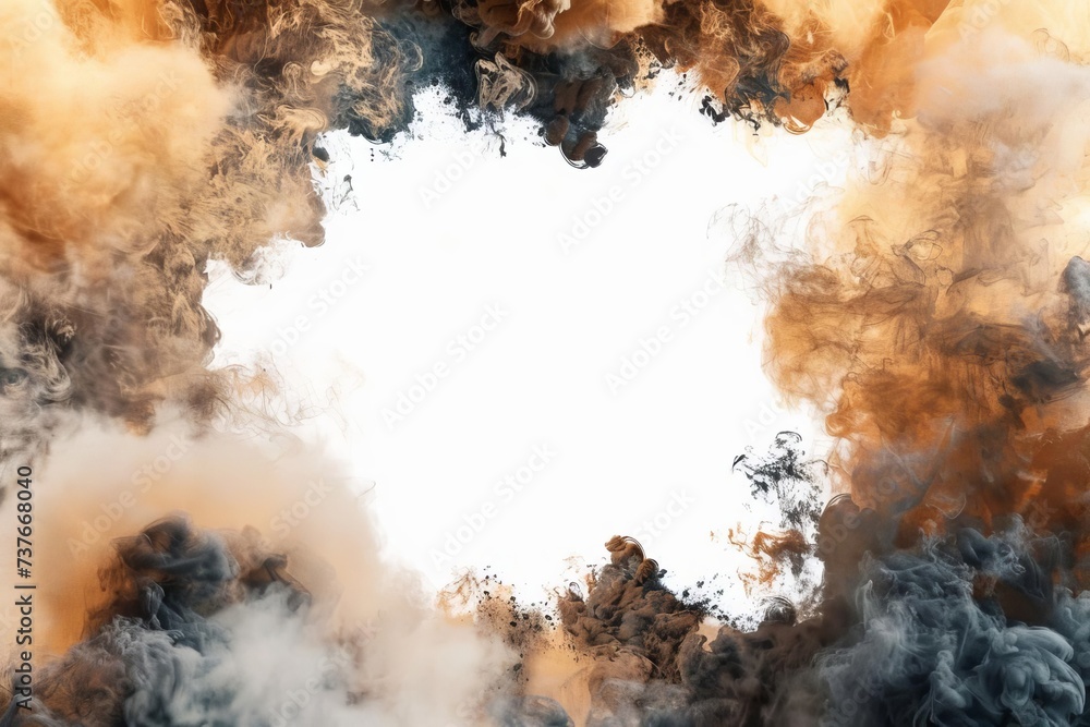 Poster an explosion border frames the composition isolated against a white background. this dynamic and pow