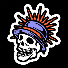 vector illustration artwork of skeleton skull head wearing bucket hat