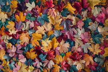 Fototapeta na wymiar Background of vibrant autumn leaves Creating a colorful and textured tapestry that evokes the warmth and beauty of the fall season Ideal for seasonal themes and designs