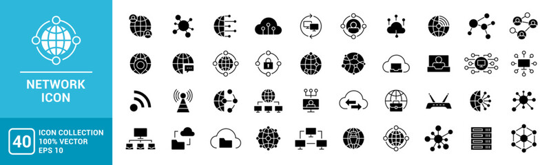 Collection of icons containing network, business, data, communication, signals, internet, vector template editable and resizable EPS 10