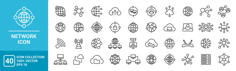 Collection of icons containing network, business, data, communication, signals, internet, vector template editable and resizable EPS 10