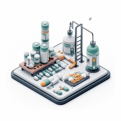 Pharmaceutical Manufacturing Icon, on isolated white background, Generative AI