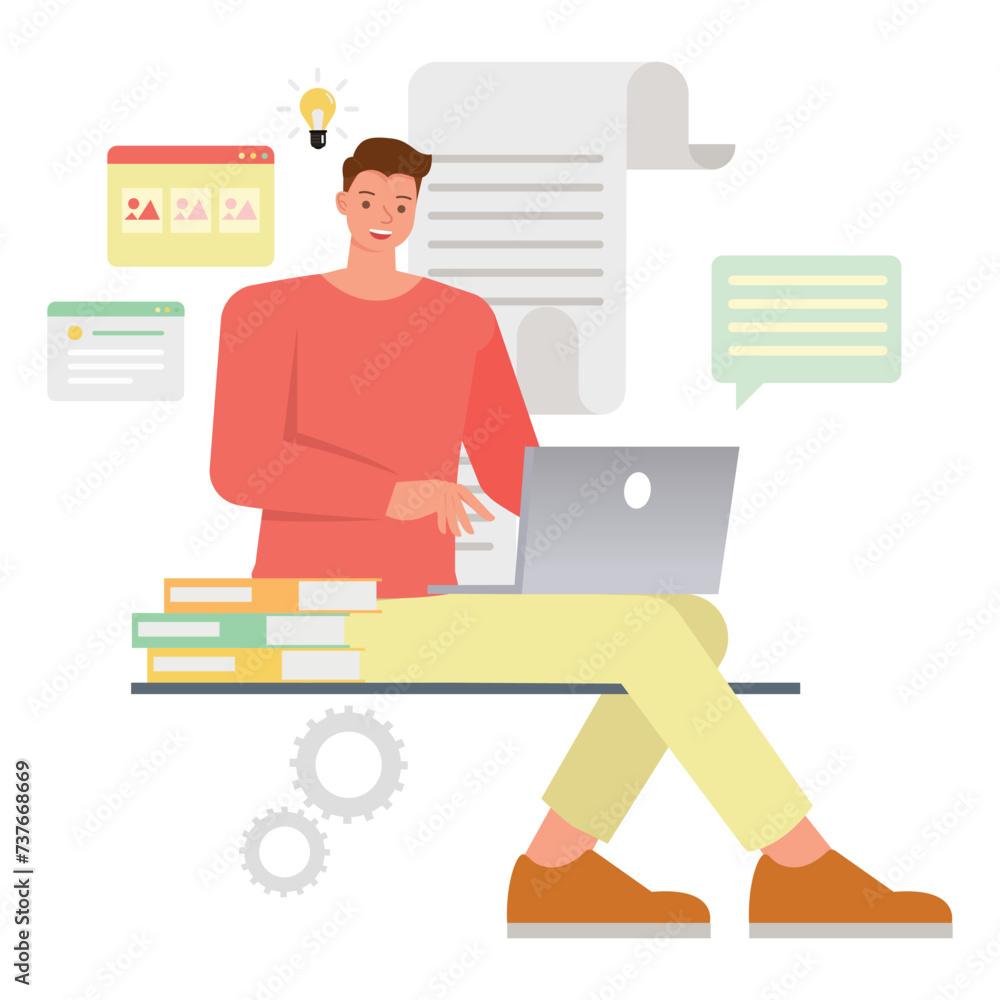 Poster business working concept. office man working with idea for planning, thinking and economic analysis 