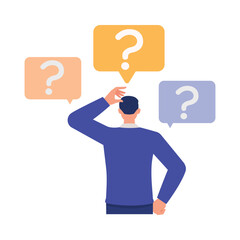 Inquiry illustration concept. Businessman asked questions character vector design. 